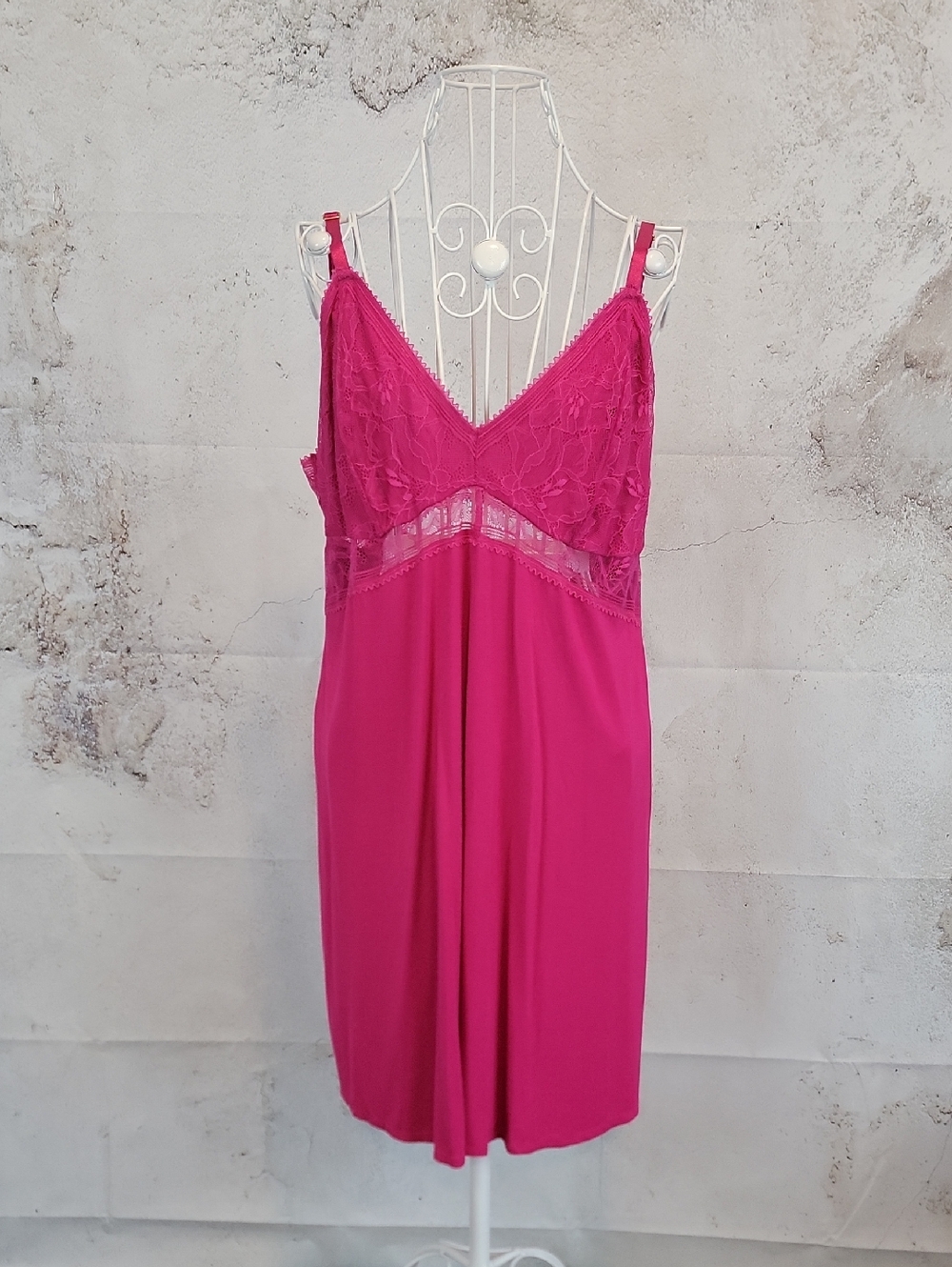 Soma Fuchsia Pink Lace Trim Slip Dress Nightgown Womens Size XL